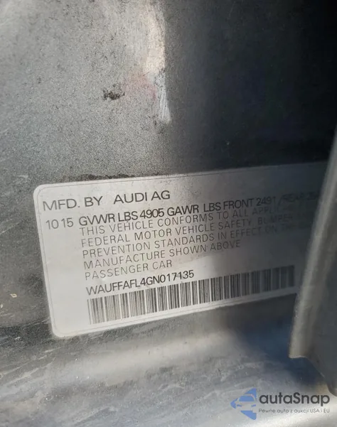 2016 Audi A4 Premium Plus S-Line из США, поврежденный, VIN WAUFFAFL4GN017135